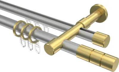 Produktbild von Interdeco Rundrohr-Innenlaufstange / Gardinenstange (Kombination) Silbergrau / Messing-Optik, Typ Prestige Elanto (Rillenzylinder), 20 mm Ø 2-läufig, 360 cm