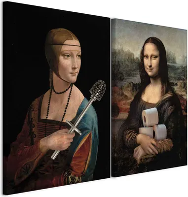 Zdjęcie produktu dla murando - Handart Set Classic Art with Humour Art Print 80x60cm 2 pieces each 40x60cm Collage 2er Fleece with Acrylic Gel Coated Wall Art Canvas Pictures Decoration - Dekoracja do WC h-C-10067-b-a