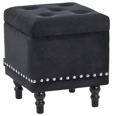 Produktbild von BELIANI Hocker Schwarz Samt Silber Metall mit Stauraum quadratisch Flur Wohnzimmer Salon Schlafzimmer Deko Sitzhocker