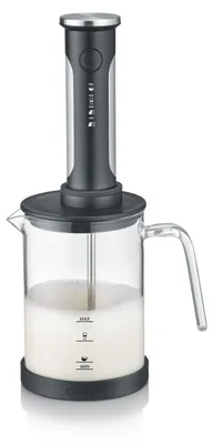 Produktbild von Graef MS202, Handlicher elektrischer Milchaufschäumer, Schwarz, Transparent, Glas, Tasten, Ladend, Akku