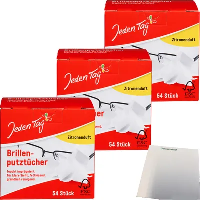 Produktbild von Jeden Tag Brillen-Putztücher 3er Pack (3x54Stk Packung) + usy Block