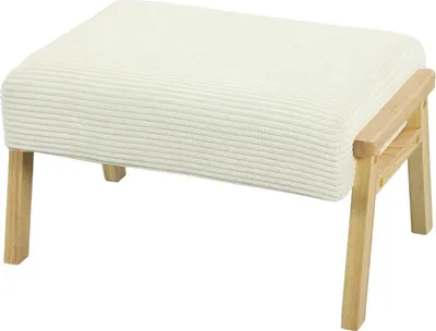 Produktbild von Sitzhocker Hocker mit weichem Sitzkissen Holzbeinen Fußhocker mit Cordoptik Cremeweiß