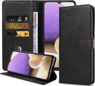 Obrázok produktu pre Vhodné pre telefón Samsung Galaxy A32 5G Puzdro z umelej kože s magnetickým perom a držiakom kariet Puzdro typu kniha s chlopňou - čierne - Smartphonics