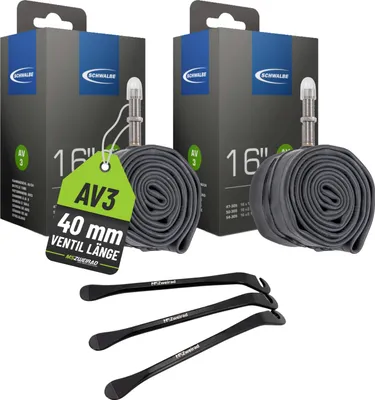 Produktbild von 2x Schwalbe AV 3 Fahrradschlauch 16 Zoll 40 mm 47/62-305 mit Reifenheber