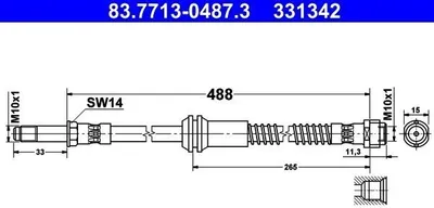 Produktbild von ATE 83.7713-0487.3 Bremsschlauch Vorne passend für MERCEDES-BENZ E-Klasse Limousine (W212) E-Klasse T-modell (S212) CLS (C218) CLS Shooting Brake