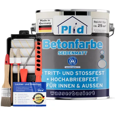 Produktbild von Plid Betonfarbe 2,5 L Anthrazit – Bodenbeschichtung & Sockelfarbe für ca. 25 m² – Inklusive Anstrichset, abriebfest, wetterbeständig,  Germany