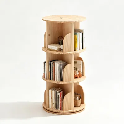 Produktbild von Drehbücherregal 360 Grad drehbar 39x39x98 cm Massivholz Rundregal 3 Ebenen Bücherregal Standregal für Wohnzimmer Schlafzimmer Kinderzimmer