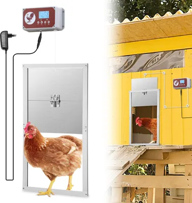 Immagine prodotto di Jayseuw porta per polli Porta elettrica per polli con adattatore e sensore di luce, funzione automatica, potenza 7,8W, 30x30cm, per pollaio, porta stabile per pollame e animali domestici