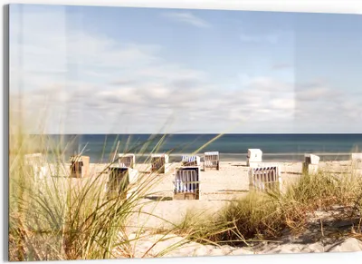 Produktbild von DEQORI Glasbild Echtglas 90x60 cm 'Strandkorbidylle' Wandbild Bild modern Deko