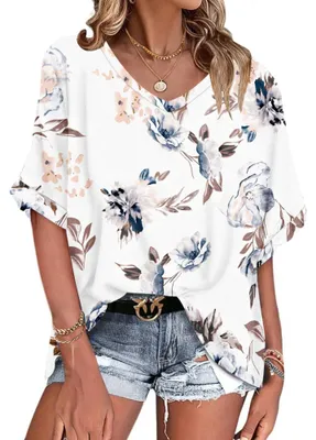 Immagine prodotto di Solidchoice - T-shirt oversize - Top a V da donna per l'estate