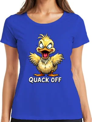 Produktbild von QUACK OFF freche Ente Cartoon lustig sarkastisch schwarzer Humor Damen T-Shirt, Blau, 3XL