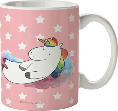 Produktbild von Mr. & Mrs. Panda Kaffeebecher Einhorn Wolke 7 - Rot Pastell - Geschenk, Teetasse, Becher, Tasse, Kaffeetasse, Einhörner, Unicorn, Pott, Lustig, Menschen