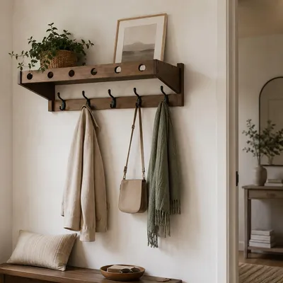 Produktbild von Wandgarderobe Massiv Bambus -Zerifikat - Espresso - mit 5 Metallhaken 65 cm