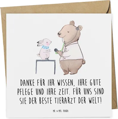 Produktbild von Mr. & Mrs. Panda Grußkarte Bester Tierarzt - Weiß - Geschenk, Glückwunschkarte, liebevolle Art, Veterinär, Danke sagen, Fürsorge, Klappkarte, Aufmerksamkeit, Bedanken