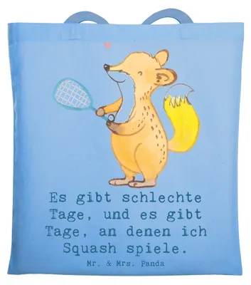 Produktbild von Mr. & Mrs. Panda Einkaufstasche Fuchs Squash spielen - Sky Blue - Geschenk, Jutetasche, Laptoptasche, Jutebeutel, Squashhalle, Ballsport, Schultasche, Tote Bag, Tasche