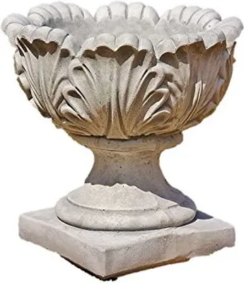 Produktbild von Blütenamphore Skulptur aus Steinguss Figur Pflanzschale Amphore patiniert für ihren Garten Frostfest Witterungsbeständig und Neu 33cm Höhe, ST-23A