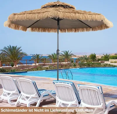 Produktbild von GOPLUS Ø 270 cm Strohschirm, Hawaii Sonnenschirm mit Doppeldach & Handkurbel für Draußen, 0-30° Neigbarer Strandschirm mit 8 Stahlrippen für Terrasse, Strand, Innenhof & Pool