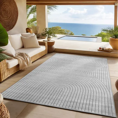 Produktbild von Outdoor Teppich wetterfest, Wohnzimmer, Schlafzimmer, Garten, Balkon, Kurzflor Hoch Tief,Waschbar Teppiche, Größe: 280 x 370 cm, Farbe: Silber-1