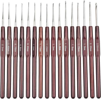 Obrázek produktu pro Sada háčků z hliníku, 16 kusů, velikosti 0,5–1,75 mm, pro pletení