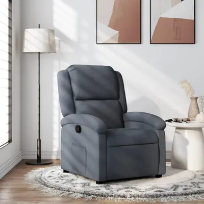 Produktbild von Dunkelgrauer Relaxsessel aus Samt mit manueller Liegefunktion, Fernsehsessel und Polstersessel für das Wohnzimmer