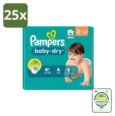 Immagine prodotto di 25 pannolini Pampers Baby-Dry, taglia 3 (6-10 kg) - confezione grande - 25 pezzi