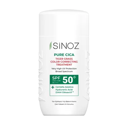 Produktbild von Sinoz Pure Cica Color Correcting Sonnenfluid SPF50+, 50 ml – tonanpassend (grün), mit Centella Asiatica & Hyaluronsäure