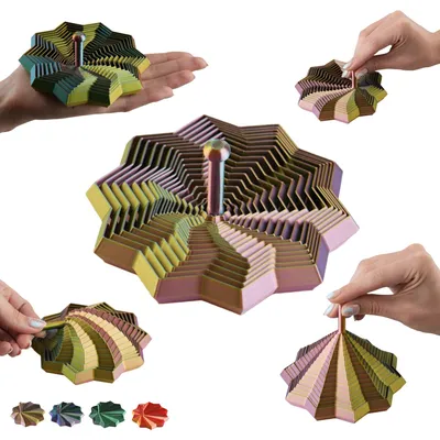 Immagine prodotto di Stella fidget frattale 12 cm con impugnatura, giocattolo sensoriale stampato 3D – Rosso-giallo-verde