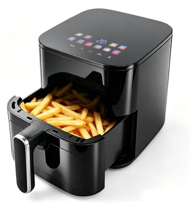 Heißluftfritteuse 4,5 l, 8 Programme, Sichtfenster, schwarz