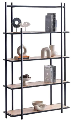 Immagine prodotto di Moderna libreria con struttura in metallo nero e ripiani in legno