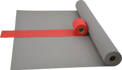 Produktbild von Sensalux Kombi-Set 1 Tischdeckenrolle 1,18m x 25m grau + Tischläufer 15cm rot