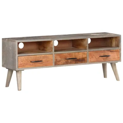 Produktbild von TV-Schrank Grau 130x35x51 cm Raues Mango-Massivholz
