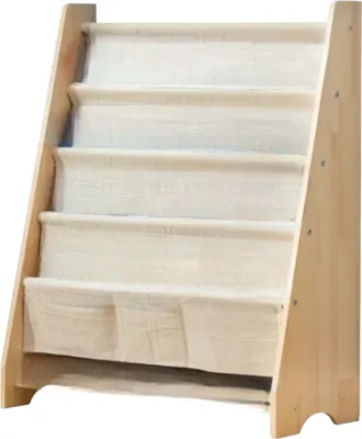 Produktbild von Kinderbuchregal – 76 x 62 x 28 cm – Braun – Holz mit Leinen – Bücherregal für das Kinderzimmer – Platz für 20 Bücher