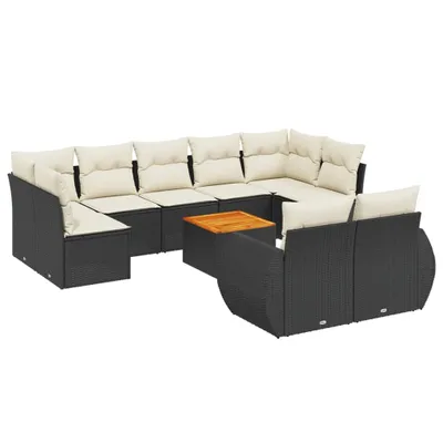 Produktbild von 10-tlg. Garten-Sofagarnitur mit Kissen Schwarz Poly Rattan