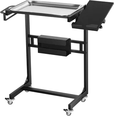 Productafbeelding van Rolbare trolley van roestvrij staal voor tattoo-accessoires, met een uitschuifbare, draaibare tafel