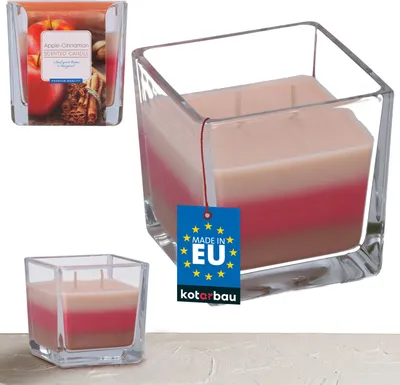 Produktbild von KOTARBAU® 2-Docht Duftkerze im Glas Zweidochtkerze dreifarbig Geschenkidee  Aromatherapie Dekorations-Kerzen Brenndauer bis zu 32 Stunden Zimt-Apfel