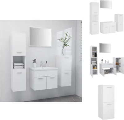 Produktbild von vidaXL Badmöbel-Set Weiß Holzwerkstoff -  Badezimmermöbel-Sets