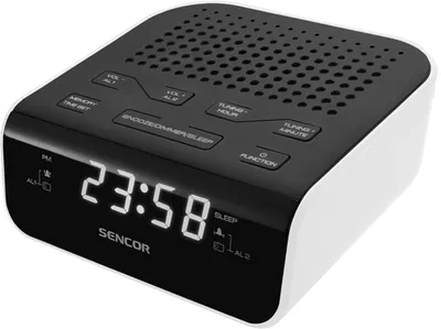 Obrázek produktu pro SENCOR SRC 136 WH - Rádiobudík, 1,5 cm LED displej, 20 předvoleb pro FM rádio, dva budíky, buzení rádiem nebo signálem