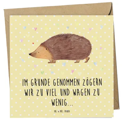 Produktbild von Mr. & Mrs. Panda Glückwunschkarte Igel Herzen - Gelb Pastell - Geschenk, Herz, anlasskarte, Vertrauen, doppelkarte, Klappkarte, Grußkarte, faltkarte, Gute Laune, Liebe