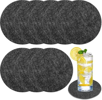 Produktbild von Filzuntersetzer Set von 8 Stück, rund, Ø 15 cm x 4 mm, dunkelgrau, wiederverwendbar und hitzebeständig