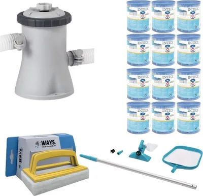 Produktbild von WAYS - Poolpflege - Wartungsset & Filterpumpe 1250 L/u & 12 Filter Typ H & WAYS Scheuerbürste
