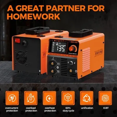 Imagen del producto de Máquina de soldar - MIG sin gas 135A - 3 en 1: MIG, ARC, TIG (con elevación) - Portátil