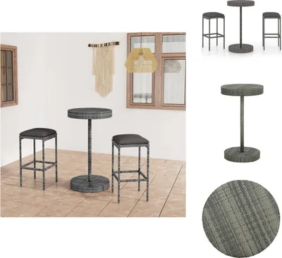 Immagine prodotto di vidaXL Set bar da giardino 3 pezzi con cuscini in poly rattan grigio - Set di mobili da giardino