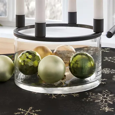 Produktbild von Schale "Klar" aus Glas mit Kerzenständer für 4 Stabkerzen, Adventskranz, Dekoschale mit Metallkranz, Obstschale, Glasschale