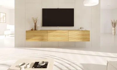 Imagen del producto de Mueble de televisión Hikora moderno, diseño minimalista, con 3 puertas
