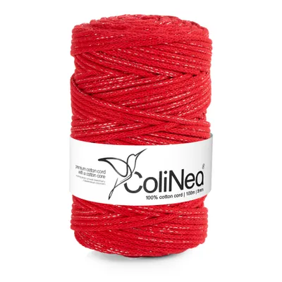 Produktbild von Baumwollkordel Geflochtene Baumwollschnur Baumwollkernschnur Für Makramee Makramee-Seil Bastelkordel 5mm 100m rot mit silbernem Faden DIY ColiNea