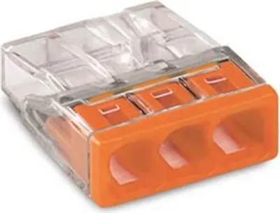 Immagine prodotto di MORSA DI COLLEGAMENTO COMPACT - PER CONDUTTORI MONOFILARI - max. 2,5 mm - 3 POLI - INVOLUCRO TRASPARENTE - COPERCHIO: ARANCIONE