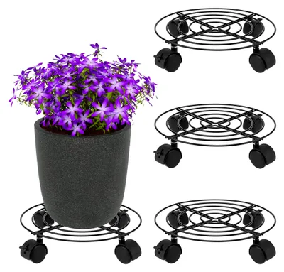 Produktbild von 4 Stück Metall Pflanzenroller, 27 cm Durchmesser, Schwarz