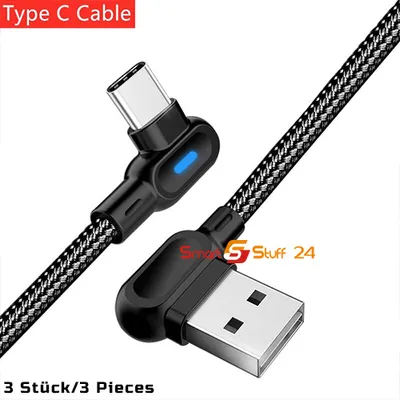 Produktbild von 3X USB C Winkel 90 Grad Fast Ladekabel für Samsung  Huawei LG  Nokia Sony Type C