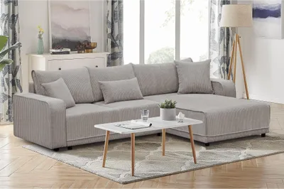 Produktbild von 290 cm Ecksofa PRIMO L-Form Polstersofa mit Schlaffunktion Cordstoff Corner Schlafsofa Eckcouch für Wohnzimmer, Stoff: poso 02 - cappucino