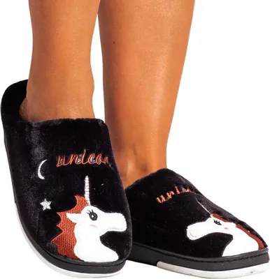 Produktbild von Damen Hausschuhe Pantoffeln Winter Plüsch Warme Leicht Latschen Einhorn Schwarz Gr.36-37